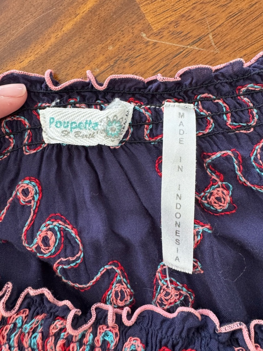 Poupette St Barth Navy Embroidered Peasant Blouse Boho Resort Top Medium - Picture 2 of 4